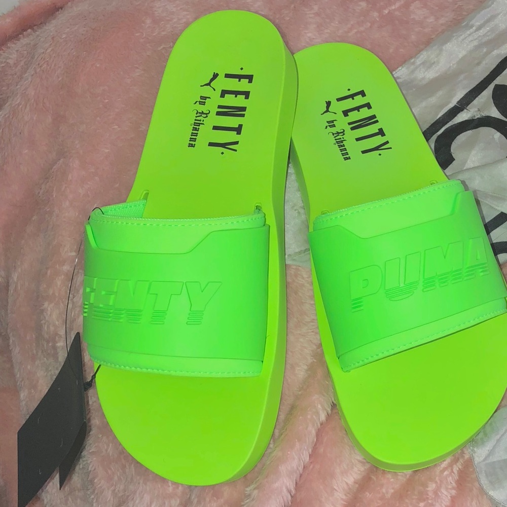 Lime green puma slides for sale